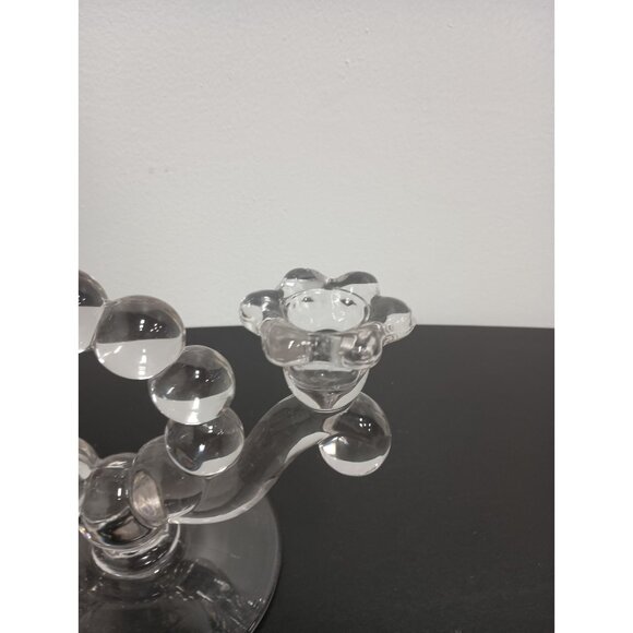 Vintage Duncan Miller Clear Glass Teardrop Two Candle Candlestick Holder MCM - Picture 3 of 9